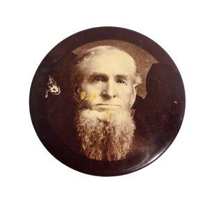 Antique Celluloid Photo Button Of A Gentleman with Beard Rust Back Pin "C" Clasp